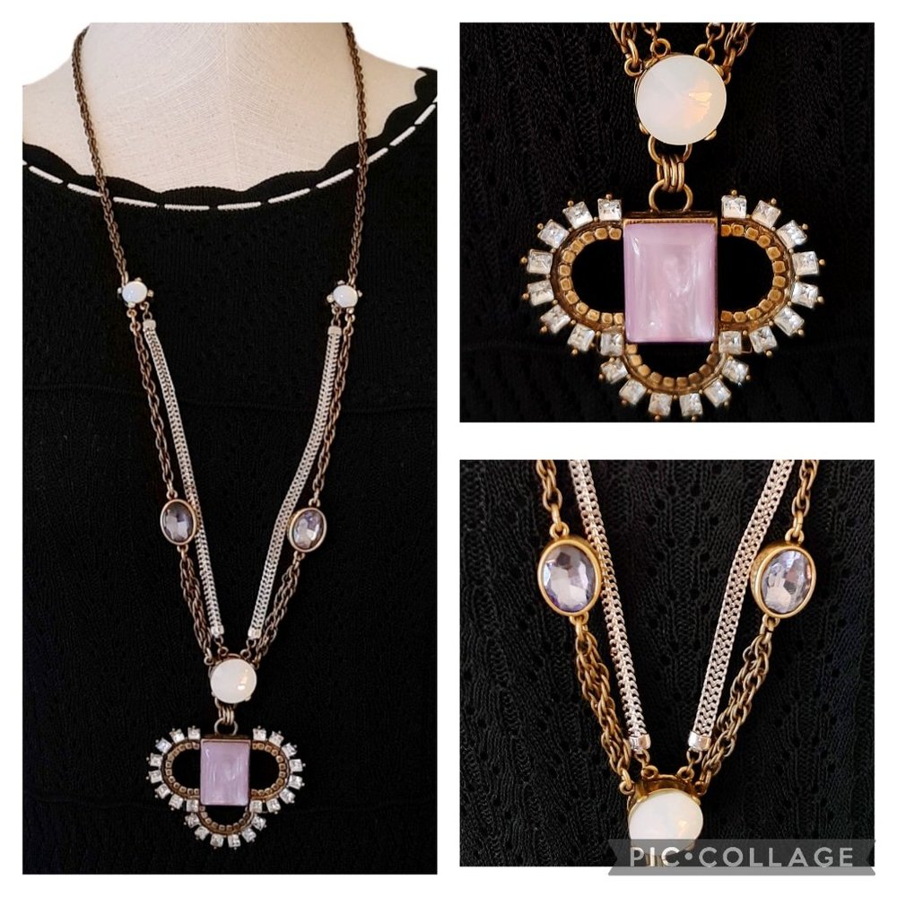 Loft Long Rhinestone Statement Necklace - image 1